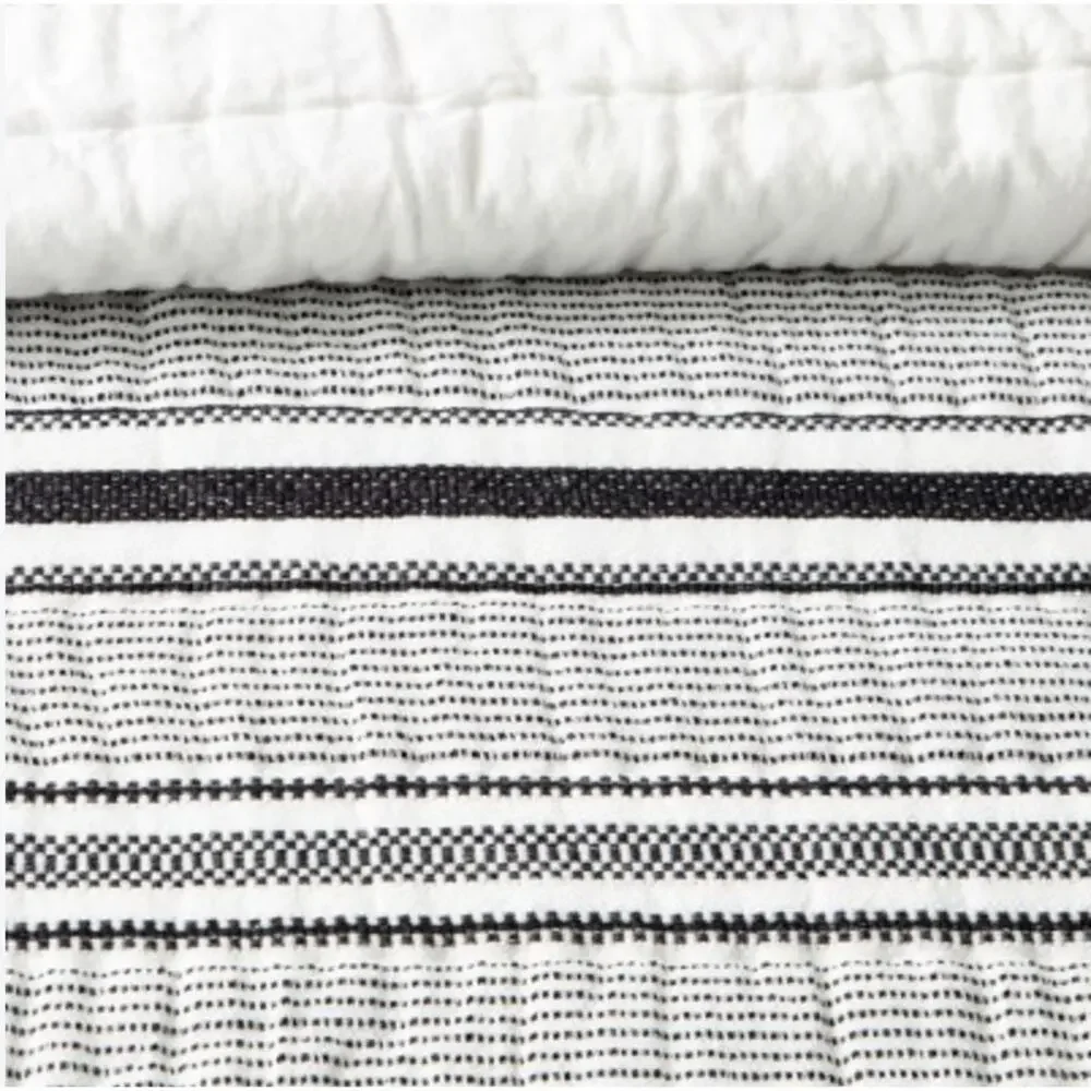 HEARTH & HAND with MAGNOLIA King Striped Quilt Bedspread Dark Gray Cream NEW